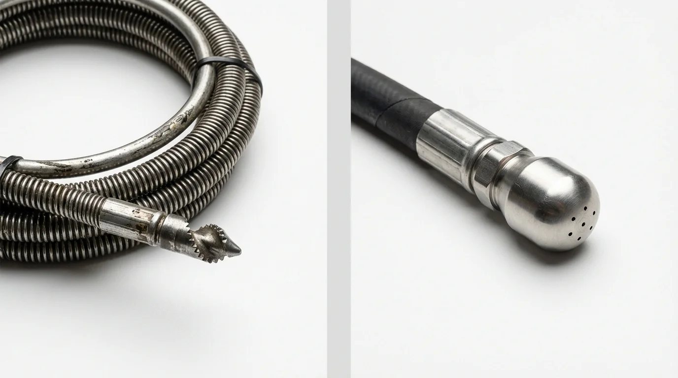 Drain snake cable and hydro jetting nozzle used for drain cleaning in New Hope, AL