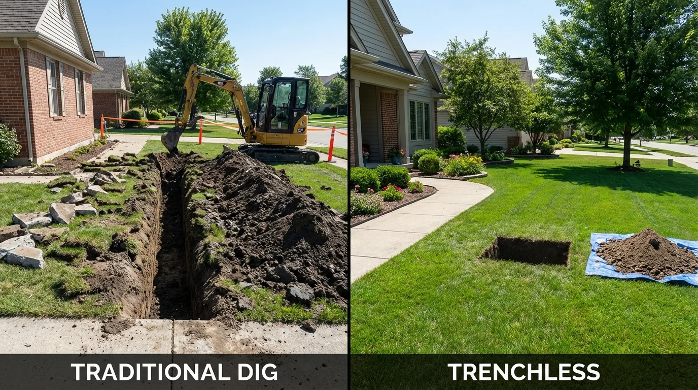 Trenchless sewer repair with minimal yard damage versus traditional excavation in New Hope, AL